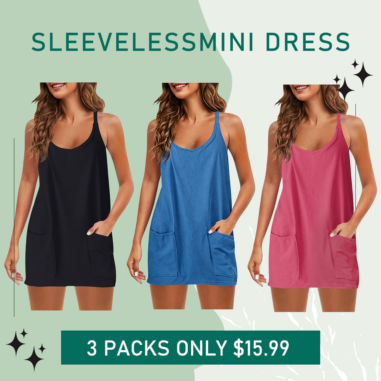 Special Sale❤️Womens Summer Sleeveless Mini Dress V Neck Spaghetti